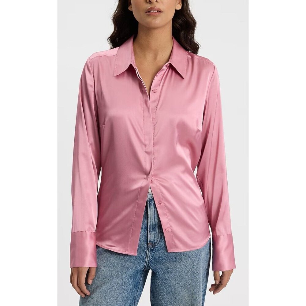 Express Pink Satin Button-Down Shirt
